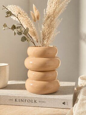 Modern Sculptural Bubble Vase Neutral Ceramic Totem Decor 7” Anthropologie Style